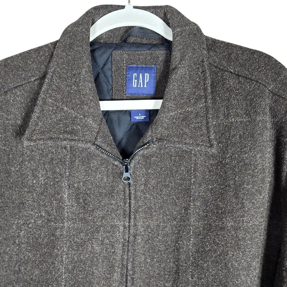 Gap Vintage Mens L Wool Blend Quilted Lined Jacket Brown Plaid Y2K Shacket